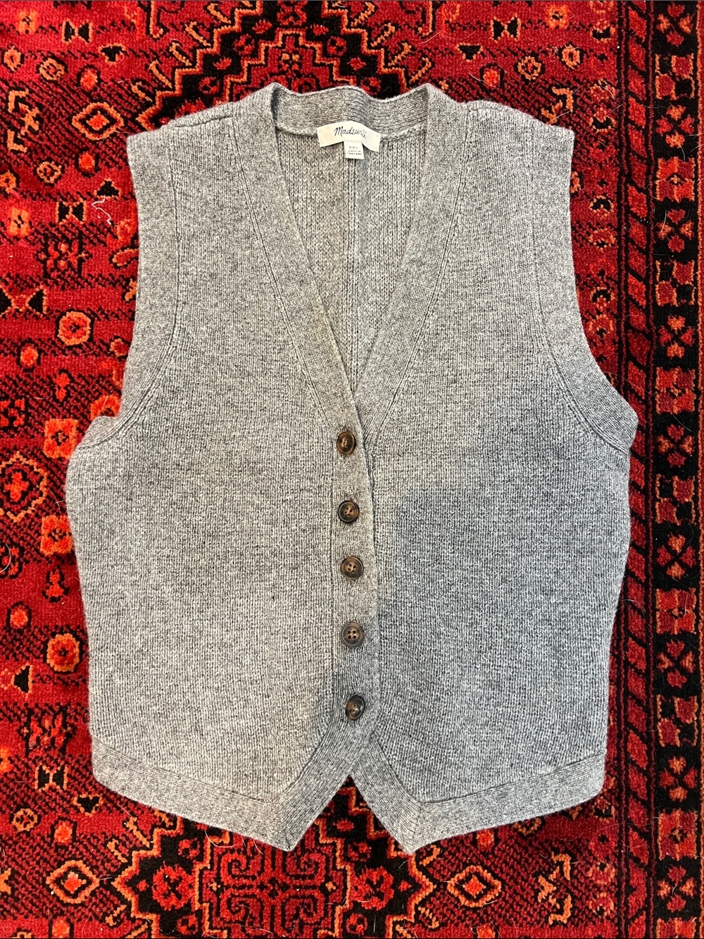 Madewell Gray Sleeveless V-Neck Button Sweater Vest